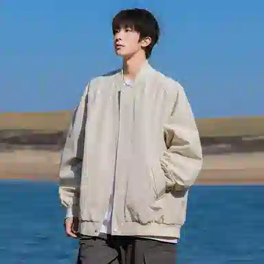 顶峰保罗 美式飞行纯色棒球领无性别主义直筒上衣外套宽松大码休闲百搭潮牌简约时尚痞帅长袖夹克 男女同款