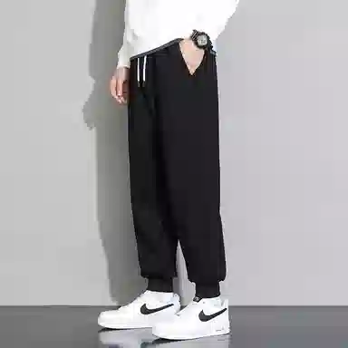 顶峰保罗 重磅宽松运动束脚裤无性别主义纯色加绒加厚大码通勤卫裤弹力抽绳显高显瘦简约百搭高街休闲裤 男女同款