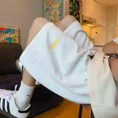 顶峰保罗 纯色简约百搭字母印花直筒五分裤美式复古潮牌宽松小众高街痞帅舒适休闲短裤 男女同款