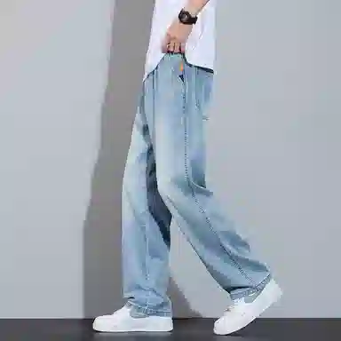 顶峰保罗 莱赛尔凉感透气水洗直筒长裤美式复古高街宽松小众百搭高级感薄款透气阔腿牛仔裤 男女同款