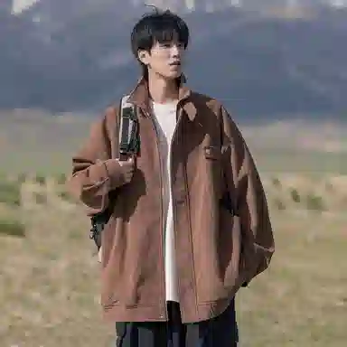 顶峰保罗 美式复古直筒工装无性别主义潮牌痞帅翻领上衣外套休闲百搭简约时尚纯色宽松长袖夹克 男女同款