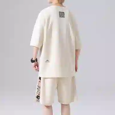 顶峰保罗 新中式印花短袖上衣宽松潮流时尚短裤休闲运动套装 男女同款