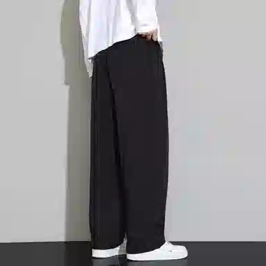 顶峰保罗 冰丝凉感速干宽松阔腿长裤无性别主义潮牌纯色大码薄款透气学生百搭运动直筒休闲裤 男女同款