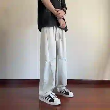 顶峰保罗 凉感冰丝薄款褶皱伞兵直筒长裤子美式薄款速干透气潮牌宽松百搭运动阔腿休闲裤 男女同款