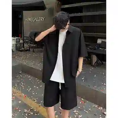 顶峰保罗 冰丝纯色简约凉感舒适短袖短裤搭配一套日系潮牌宽松小众百搭高级感休闲运动套装 男女同款