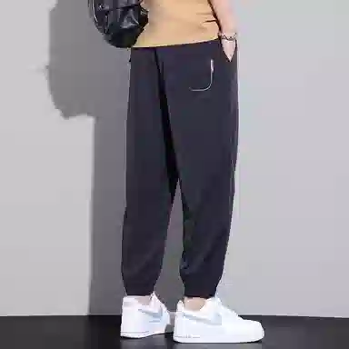 顶峰保罗 无性别主义冰丝裤子薄款亲肤透气凉感宽松束脚大码速干垂感运动时尚百搭潮流九分休闲裤 男女同款