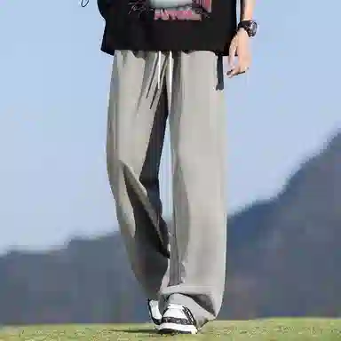 顶峰保罗 冰丝网眼透气纯色薄款无性别主义垂感阔腿长裤弹力户外健身运动百搭抽绳显高直筒宽松休闲裤 男女同款