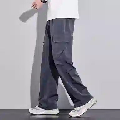 顶峰保罗 美式潮牌冰丝薄款无性别主义户外多口袋工装裤宽松直筒阔腿运动伞兵裤休闲裤 男女同款