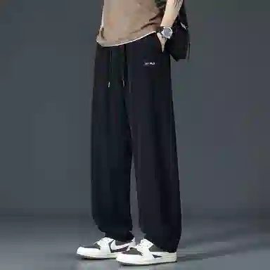 顶峰保罗 直筒裤子薄款潮牌痞帅宽松阔腿冰丝潮流运动抽绳无性别主义长裤时尚百搭垂感大码休闲裤 男女同款