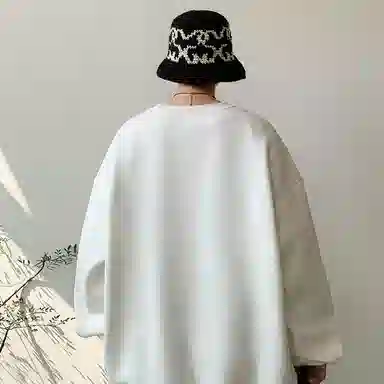 顶峰保罗  美式复古纯色高级设计感休闲大码运动上衣无性别主义直筒宽松百搭简约潮牌圆领卫衣 男女同款