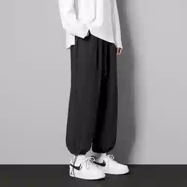 顶峰保罗 两穿直筒美式潮牌宽松运动抽绳长裤无性别主义痞帅时尚百搭简约束脚休闲裤 男女同款