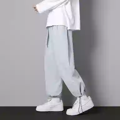 顶峰保罗 两穿直筒美式潮牌宽松运动抽绳长裤无性别主义痞帅时尚百搭简约束脚休闲裤 男女同款