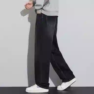 顶峰保罗 美式潮牌直筒阔腿无性别主义休闲复古高街水洗做旧运动长裤弹力显高显瘦宽松大码简约百搭加绒加厚垂感牛仔裤 男女同款