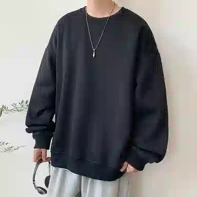 顶峰保罗  美式复古纯色高级设计感休闲大码运动上衣无性别主义直筒宽松百搭简约潮牌圆领卫衣 男女同款