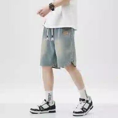 顶峰保罗 星空纹水洗撞色直筒五分裤美式复古薄款潮牌宽松舒适小众百搭休闲阔腿牛仔短裤 男女同款