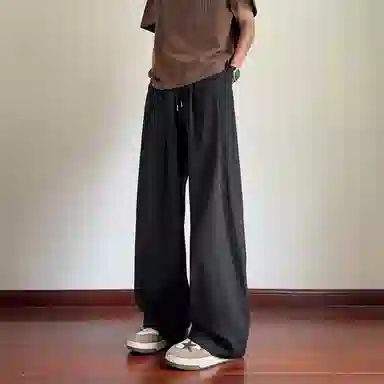 顶峰保罗 冰丝薄款纯色直筒阔腿长裤凉感透气速干宽松小众百搭运动潮牌慵懒风舒适休闲裤 男女同款