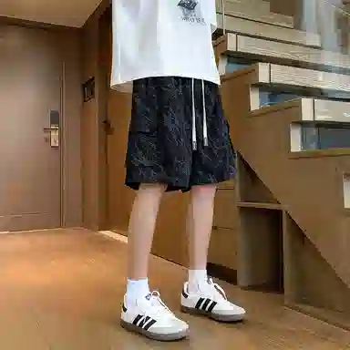 顶峰保罗 冰丝透气痞帅工装五分裤美式凉感舒适宽松百搭潮牌大码口袋直筒阔腿休闲短裤 男女同款