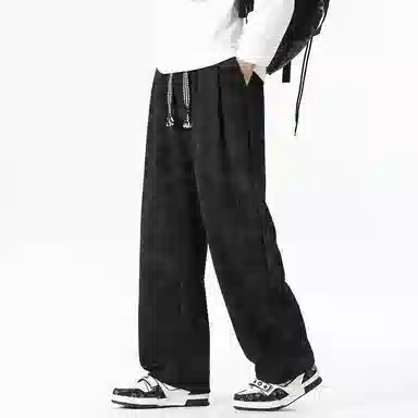 顶峰保罗 美式高街宽松大码长裤垂感复古做旧潮牌简约百搭显高显瘦痞帅直筒运动拖地休闲裤 男女同款