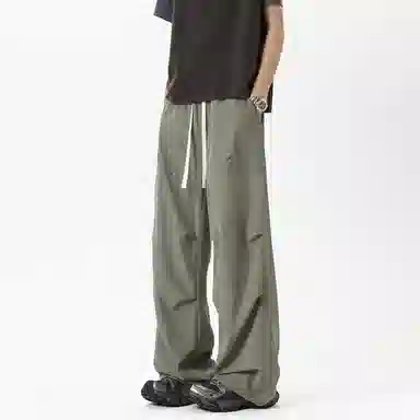 顶峰保罗 褶皱美式伞兵凉感透气直筒长裤薄款潮牌运动百搭宽松舒适设计感阔腿休闲裤 男女同款