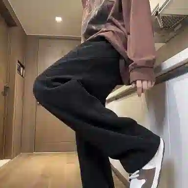 顶峰保罗 美式复古宽松直筒阔腿加绒加厚卫裤无性别主义运动卫衣纯色情侣款潮流百搭亲肤舒适休闲裤 男女同款