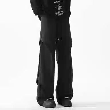 顶峰保罗 美式冰丝褶皱工装直筒无性别主义户外登山骑行运动健身阔腿伞兵解构设计长裤弹力抽绳显高百搭宽松大码高街潮牌休闲裤 男女同款