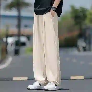 顶峰保罗 无性别主义冰丝凉感亲肤透气宽松直筒西裤美式潮流垂感长裤时尚百搭阔腿高级感休闲裤 男女同款