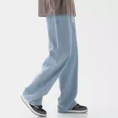 顶峰保罗 美式宽松百搭透气无性别主义弹力透气垂感休闲潮流阔腿拖地牛仔裤 男女同款