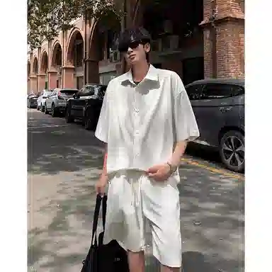 顶峰保罗 冰丝纯色简约凉感舒适短袖短裤搭配一套日系潮牌宽松小众百搭高级感休闲运动套装 男女同款