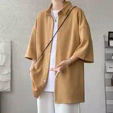 顶峰保罗 无性别主义痞帅潮牌薄款凉感亲肤透气宽松半袖休闲衬衣时尚百搭外套高级感短袖衬衫 男女同款