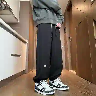 顶峰保罗 美式潮牌字母直筒阔腿高级设计感卫裤无性别主义潮流百搭宽松大码运动束脚休闲裤 男女同款