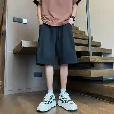 顶峰保罗 复古港风高街痞帅凉感舒适直筒五分裤无性别主义潮牌宽松小众百搭高级感休闲短裤 男女同款