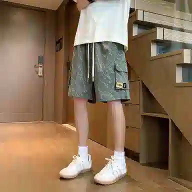 顶峰保罗 冰丝透气痞帅工装五分裤美式凉感舒适宽松百搭潮牌大码口袋直筒阔腿休闲短裤 男女同款