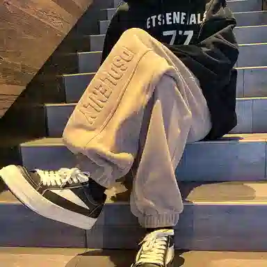 顶峰保罗 美式潮牌字母宽松运动加绒裤子无性别主义高级感秋季穿搭显高显瘦潮流百搭休闲裤 男女同款