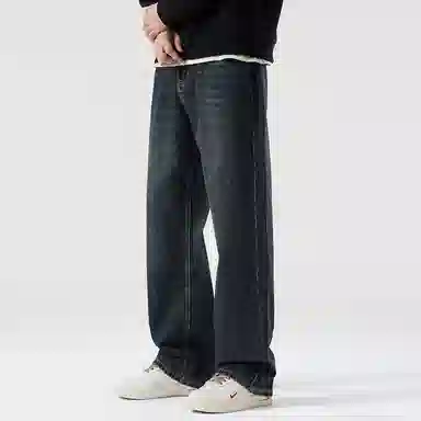 顶峰保罗 美式潮牌阔腿无性别主义直筒休闲复古高街水洗做旧运动长裤弹力显高显瘦宽松大码简约百搭加绒加厚垂感牛仔裤 男女同款