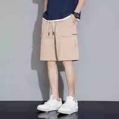 顶峰保罗 美式冰丝休闲百搭五分裤轻薄中裤潮牌痞帅松紧腰速干纯色宽松简约无性别主义直筒透气运动工装短裤 男女同款