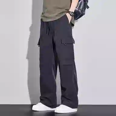 顶峰保罗 美式潮牌冰丝薄款无性别主义户外多口袋工装裤宽松直筒阔腿运动伞兵裤休闲裤 男女同款