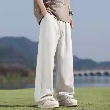 顶峰保罗 冰丝网眼透气纯色薄款无性别主义垂感阔腿长裤弹力户外健身运动百搭抽绳显高直筒宽松休闲裤 男女同款