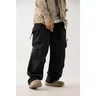 顶峰保罗 美式潮牌凉感舒适工装直筒长裤子薄款宽松小众百搭抽绳束脚设计感高街阔腿休闲裤 男女同款