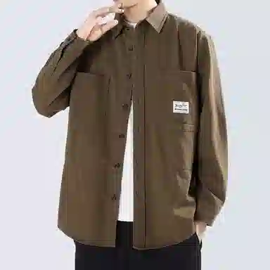 顶峰保罗 美式复古工装长袖衬衫无性别主义宽松百搭翻领开衫单排扣纯棉上衣休闲时尚潮牌夹克 男女同款