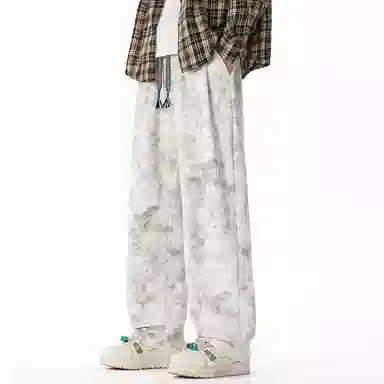 顶峰保罗 美式高街宽松大码长裤垂感复古做旧潮牌简约百搭显高显瘦痞帅直筒运动拖地休闲裤 男女同款