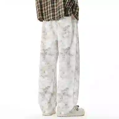 顶峰保罗 美式高街宽松大码长裤垂感复古做旧潮牌简约百搭显高显瘦痞帅直筒运动拖地休闲裤 男女同款