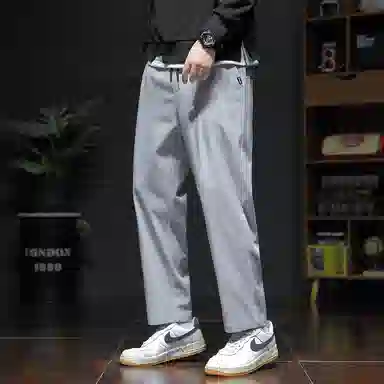 顶峰保罗 冰丝宽松薄潮牌时尚简约百搭直筒舒适抽绳无性别主义休闲裤 男女同款