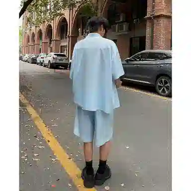 顶峰保罗 冰丝纯色简约凉感舒适短袖短裤搭配一套日系潮牌宽松小众百搭高级感休闲运动套装 男女同款