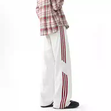 顶峰保罗 美式高街侧边条纹百搭直筒长裤复古潮流宽松舒适小众百搭痞帅设计感大码阔腿休闲裤 男女同款