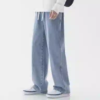 顶峰保罗 美式宽松百搭透气无性别主义弹力透气垂感休闲潮流阔腿拖地牛仔裤 男女同款