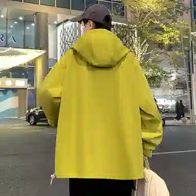 顶峰保罗 美式条纹拼接撞色拉链休闲工装长袖连帽上衣无性别主义直筒宽松加肥加大简约百搭潮牌高街夹克外套 男女同款