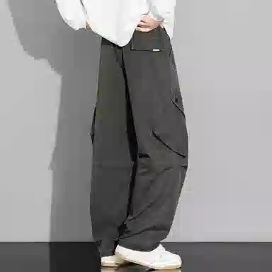 顶峰保罗 山系机能户外登山骑行攀岩褶皱工装伞兵裤无性别主义潮牌宽松直筒阔腿裤高街痞帅百搭弹力抽绳显高显瘦拖地垂感休闲裤 男女同款
