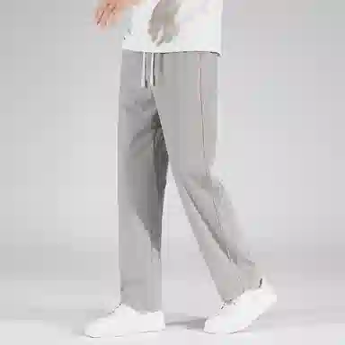 顶峰保罗 美式高街舒适纯色冰丝垂感宽松大码百搭潮牌直筒阔腿显高显瘦休闲裤 男女同款