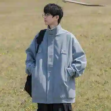 顶峰保罗 美式复古直筒工装无性别主义潮牌痞帅翻领上衣外套休闲百搭简约时尚纯色宽松长袖夹克 男女同款