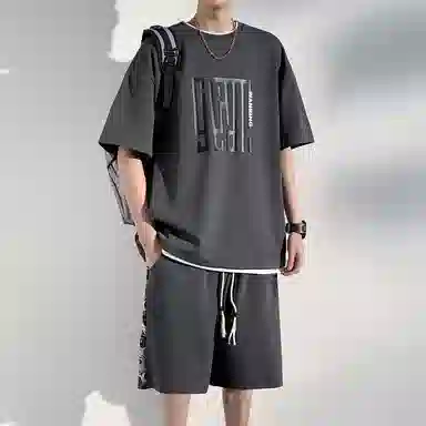 顶峰保罗 新中式国潮冰丝健身篮球圆领短袖短裤一整套无性别主义弹力松紧腰显高宽松加肥加大舒适百搭休闲运动套装 男女同款